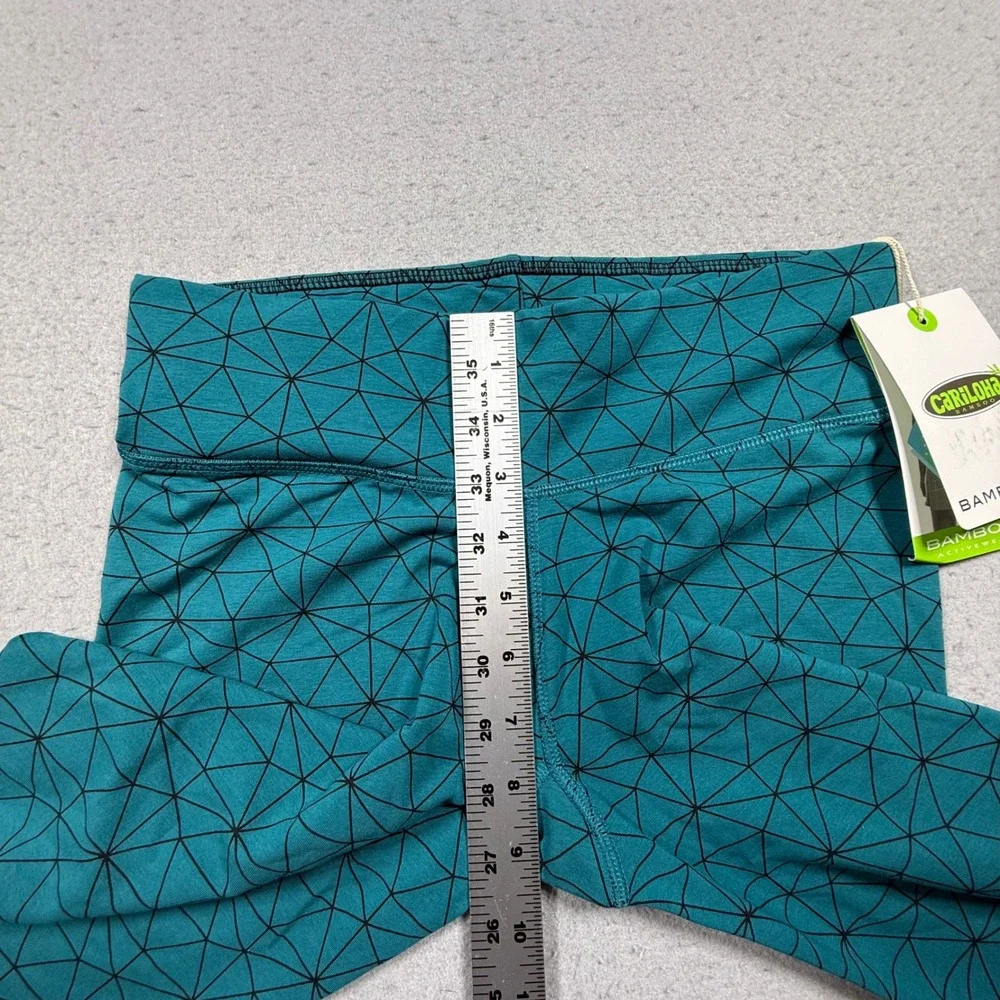 Cariloha Bamboo Fit Performance Leggings Teal Geometric Triangle Pattern Women M